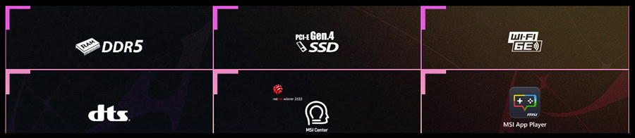 Yüksek performanslı dizüstü bilgisayar özellikleri ve teknik detaylar, DDR5 RAM, PCIe Gen 4 SSD, Wi-Fi 6E, MSI DTS ve MSI App Player ile güçlendirilmiş oyun ve iş kullanımı için ideal.