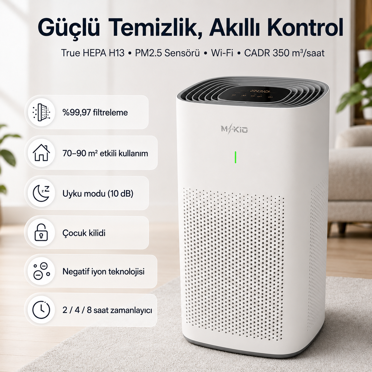 MKİO akıllı hava temizleyici teknik özellik özeti