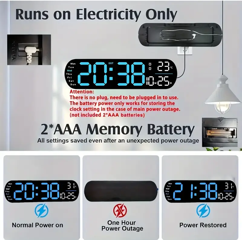 uzaktan kumandalı büyük dijital , çift alarm, yaz uygulaması, 10 seviyeli parlaklık, led gece işığı, usb ile çalışır, kablosuz prizli kullanım, odaları, oturma odaları ofisler için i̇deal ( dahil değildir) ayrıntılar 5