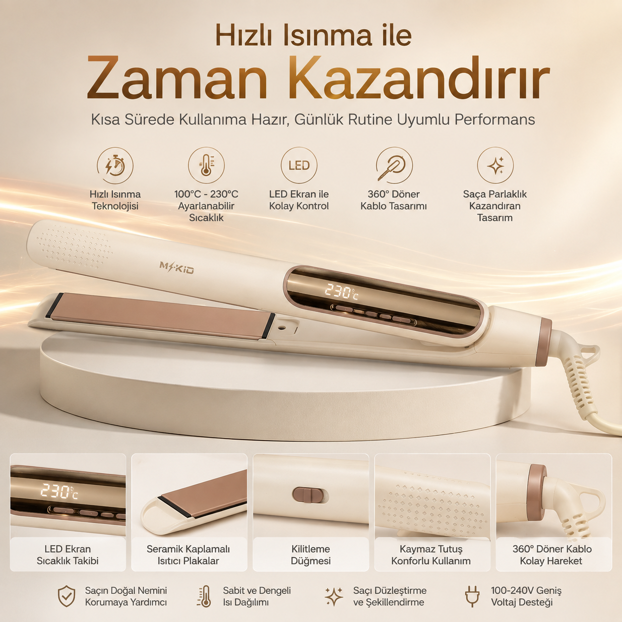 MKIO hızlı ısınan 54 watt LED ekranlı saç düzleştirici
