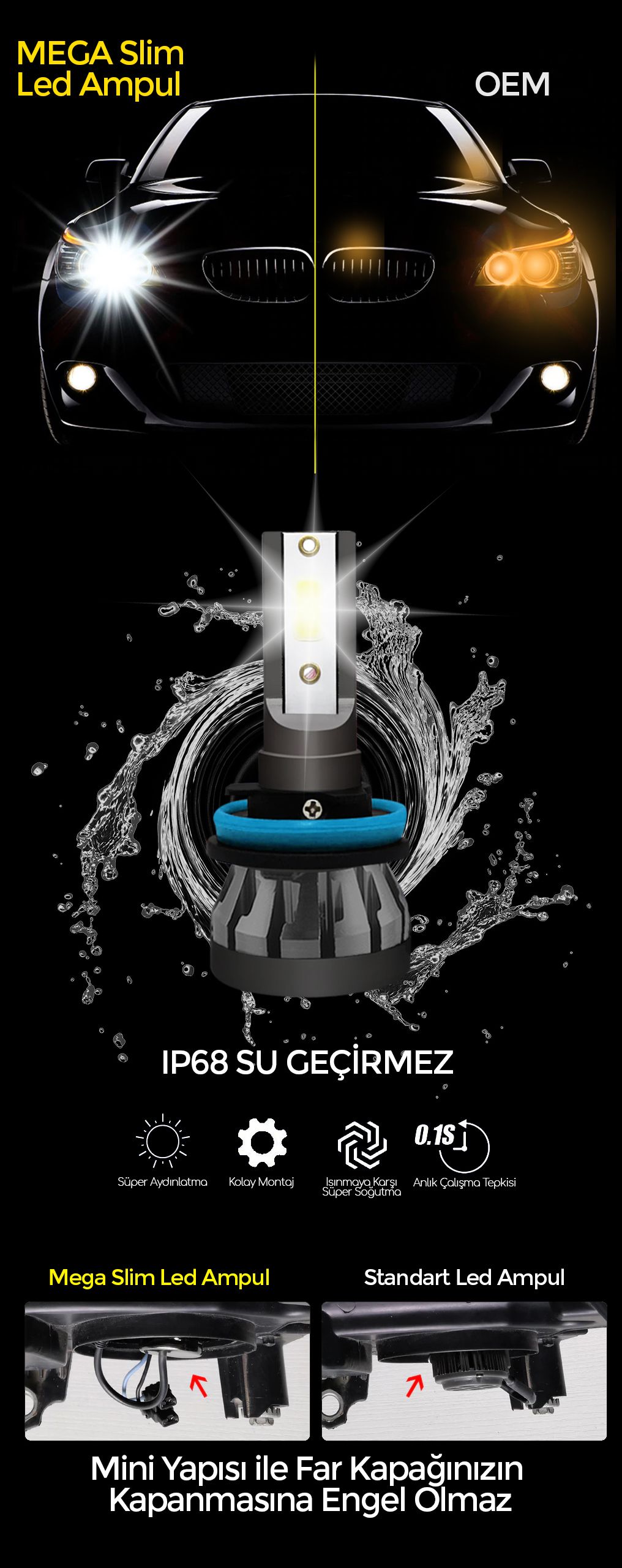 CSP LED Xenon Far Ampülü - Arıza Lambası Yakmayan LED Far