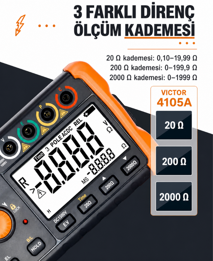Victor 4105A 20, 200 ve 2000 ohm direnç kademeleri