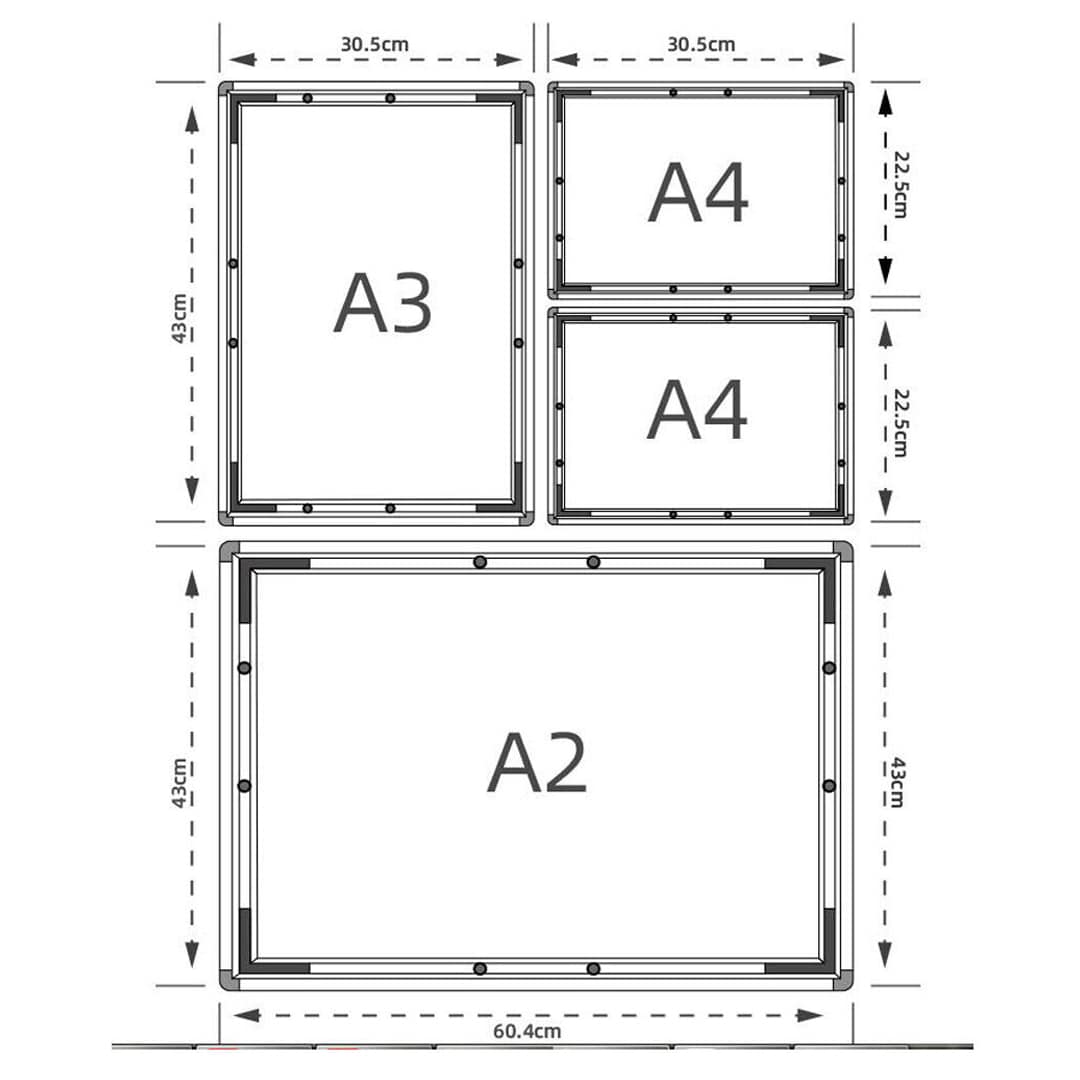 A1 A2 A3 A4 LED Snap Frame Light Box Ölçüleri