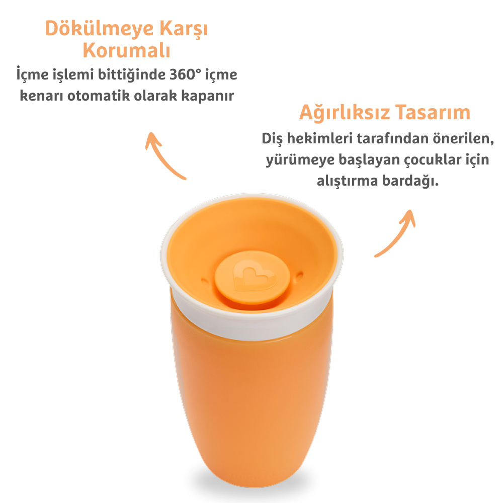 Munchkin Mucize 360° Alıştırma Bardağı, 12AY+, 296ML Turuncu görsel