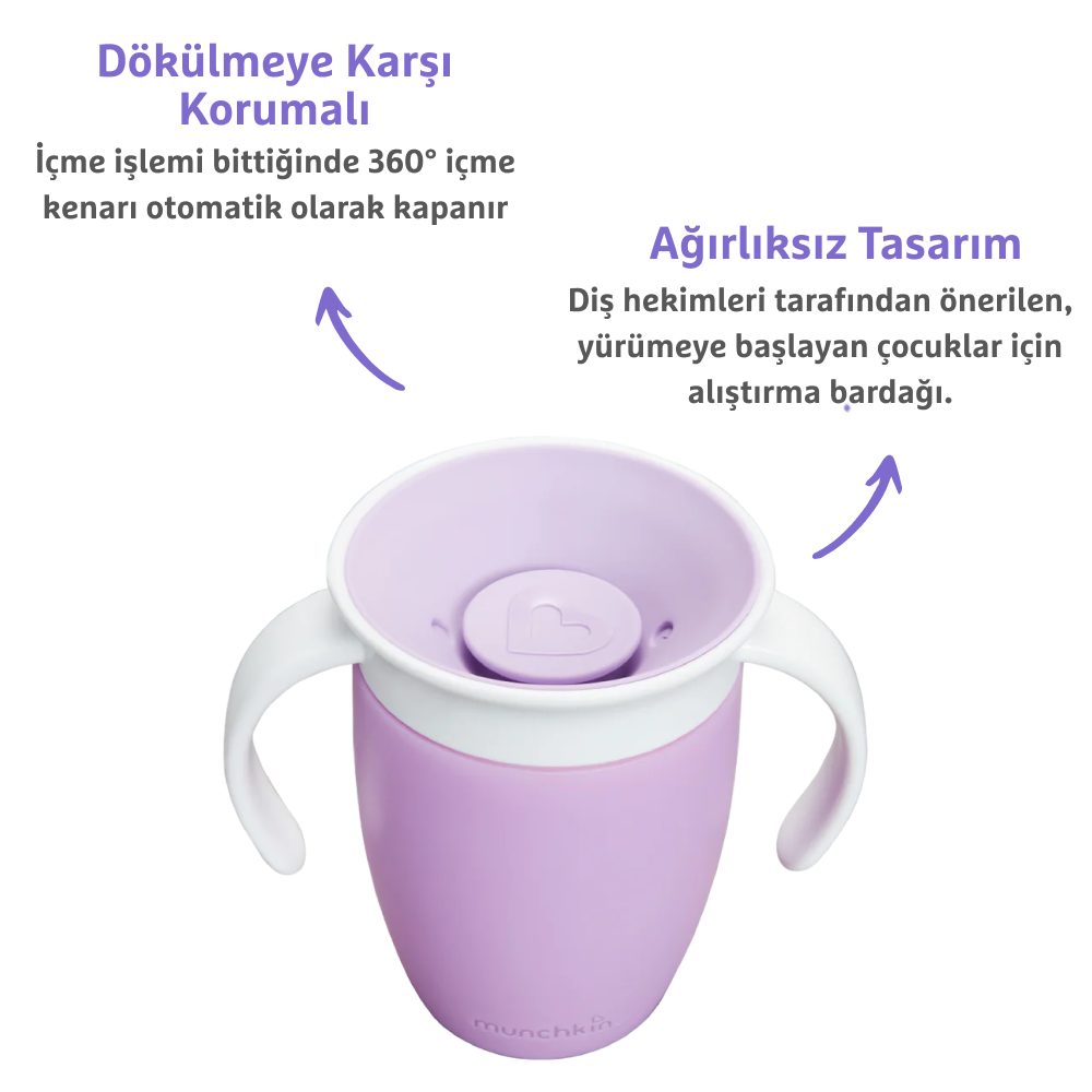 Munchkin Mucize 360° Alıştırma Bardağı, 6AY+, 207ML, Mor, 1 Adet görsel