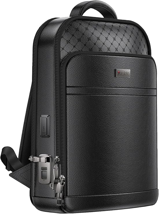 Coverzone Yesido Parmak İzi Kilitli Akıllı Sırt Çantası – USB Şarj Girişli, Suya Dayanıklı, Deri, Geniş Kapasiteli, 40x30x13 cm Lise Üneversite Öğrenciler için WB59