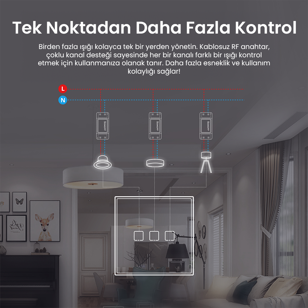 SONOFF T2-EU-3C 433MHz Kablosuz Akıllı Duvar Anahtarı