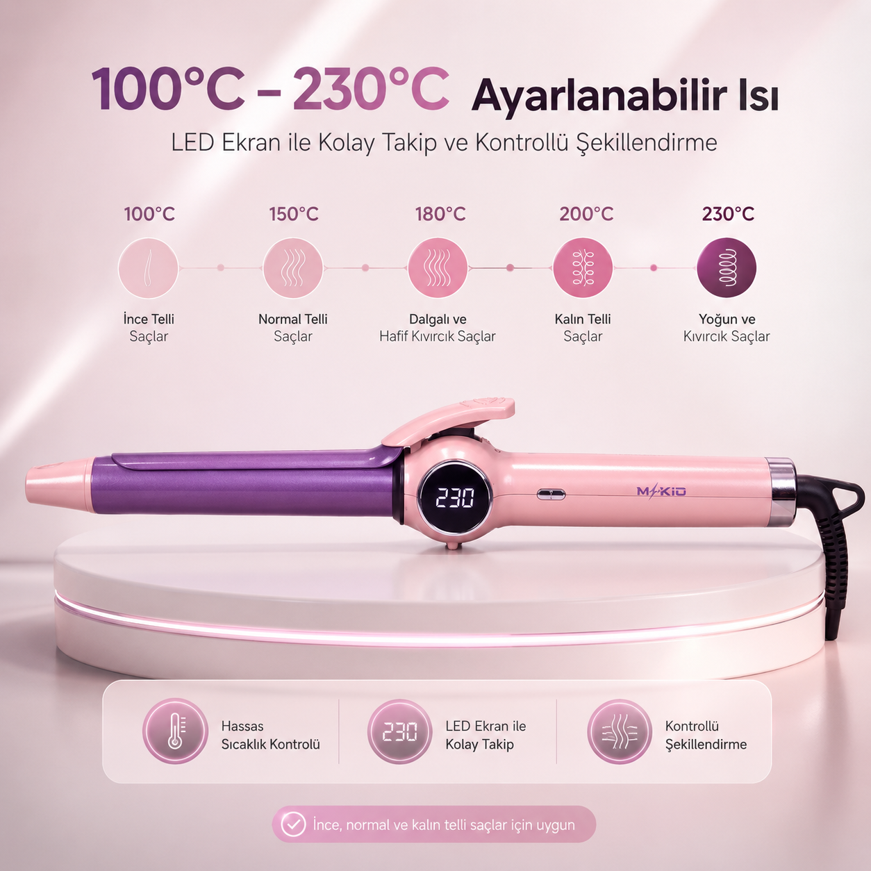 MKİO saç maşası 100 derece 230 derece ayarlanabilir ısı