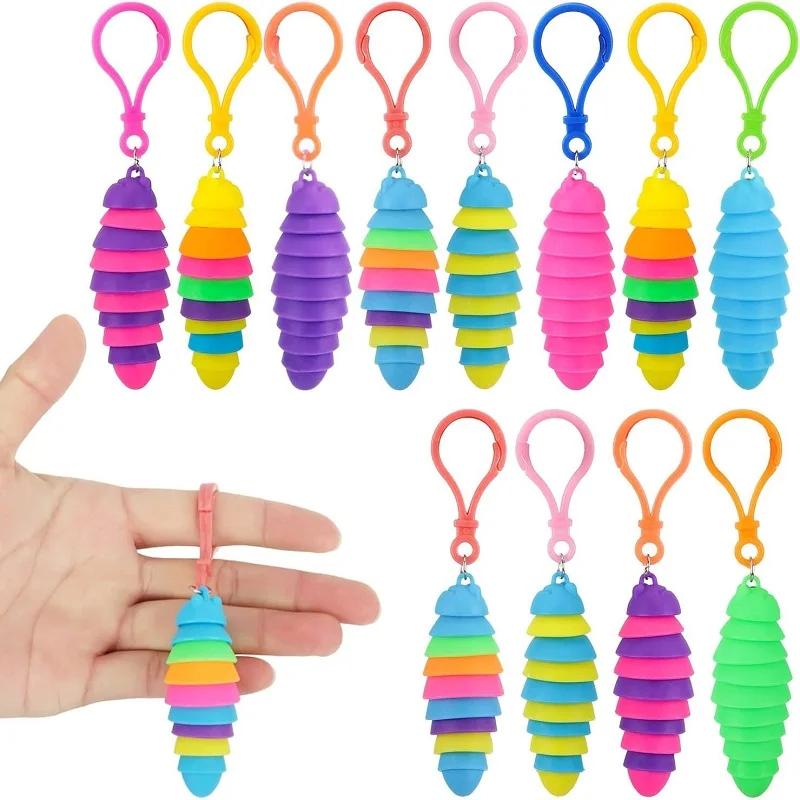 3Pcs Mini Finger Slug Snail Caterpillar Key Chain Relieve s Anti-Anxiety Squeeze Sensory Toys Novelty Party Favors for Kids