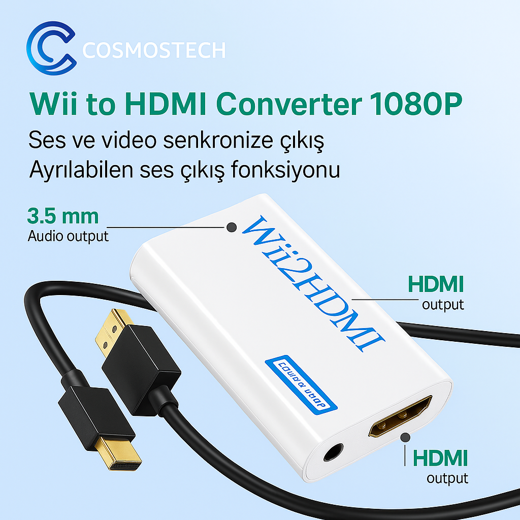 Cosmostech Wii To HDMI Dönüştürücü Adaptör 1080P – 3.5mm Ses Fiyatı