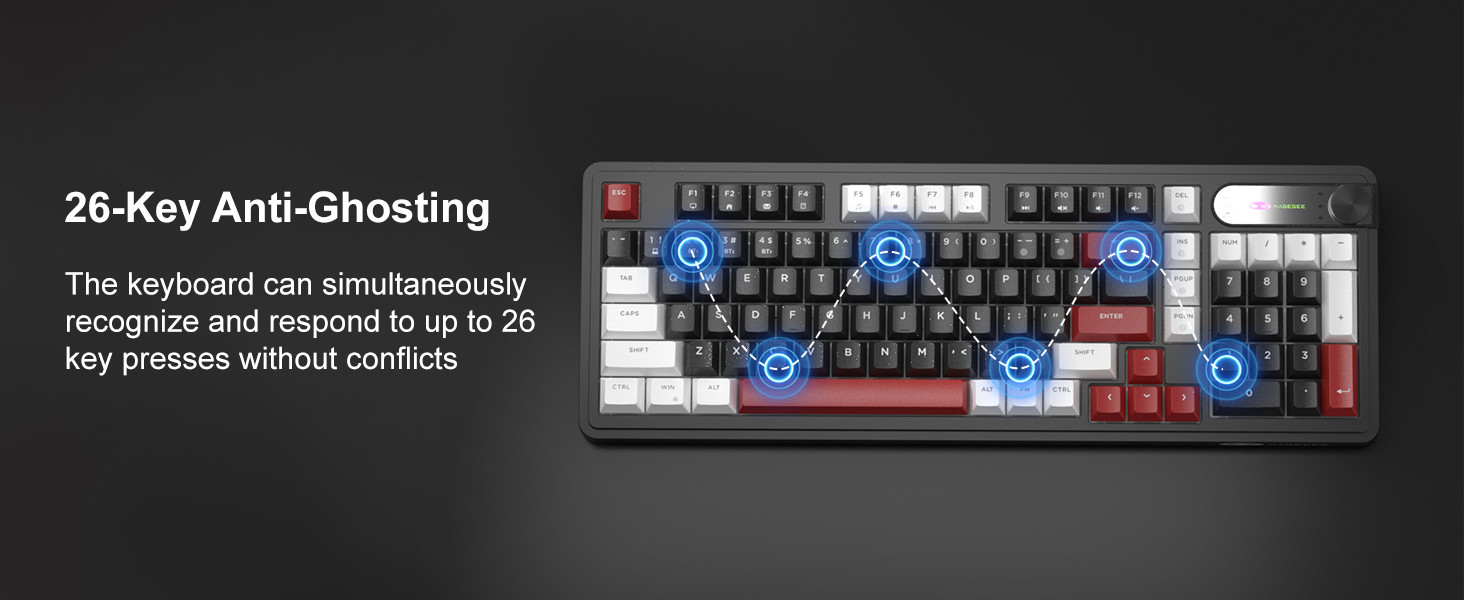 MageGee GK960 Tri-Mode RGB Membran Siyah-Bordo Gaming Klavye