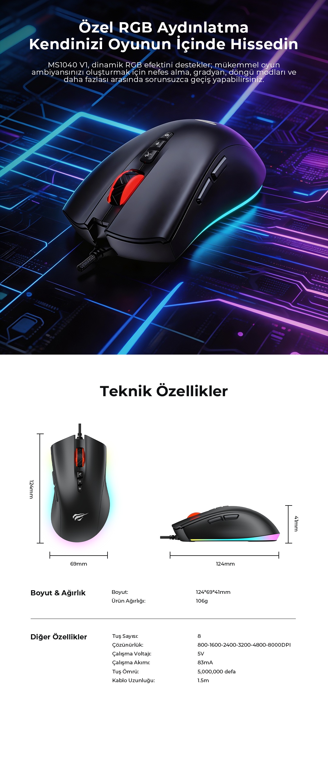 Havit Gamenote MS1040 Gaming Oyuncu Mouse 