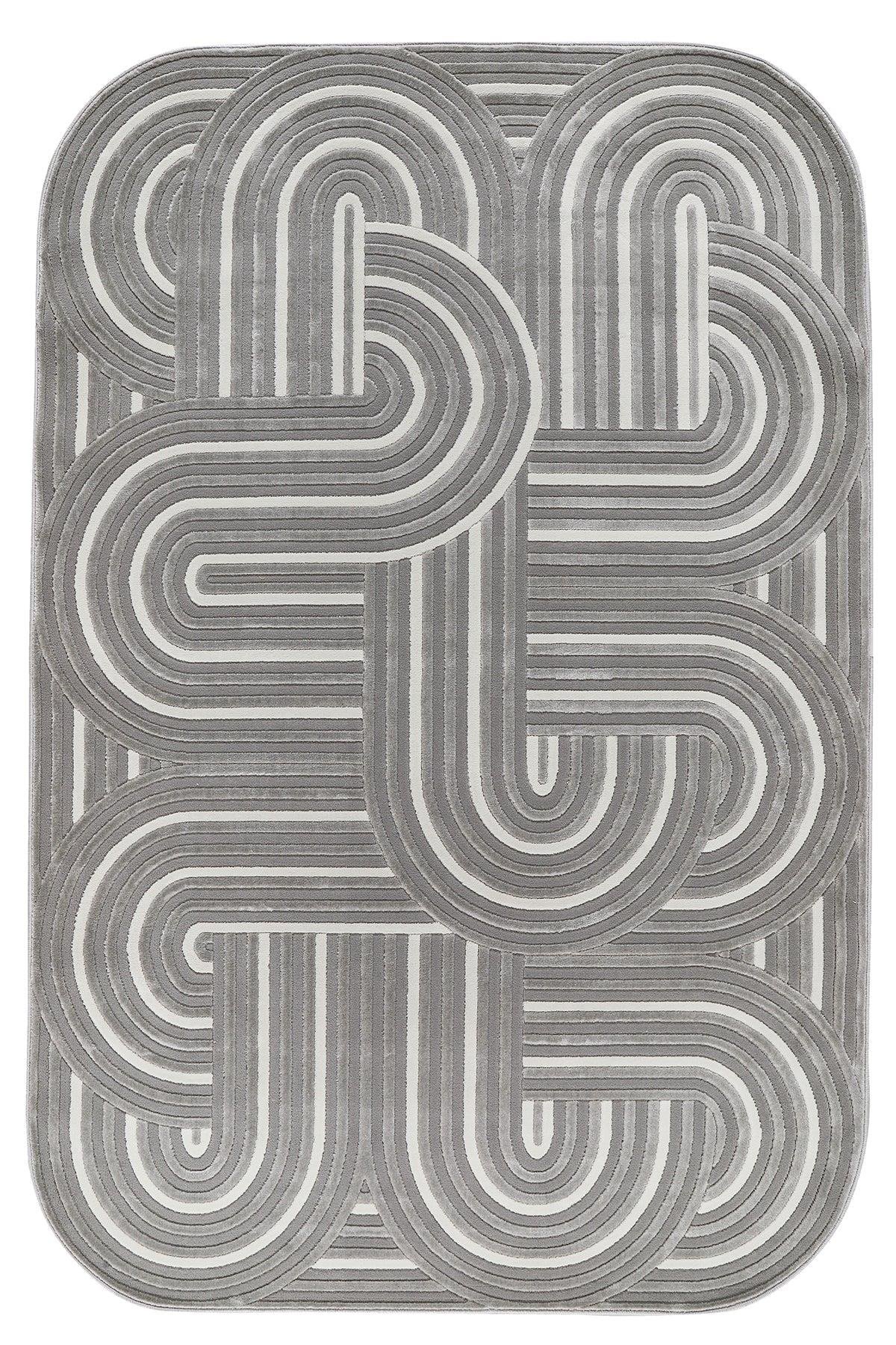 Geometrik desenli özel kesimli modern halı gri tonlar