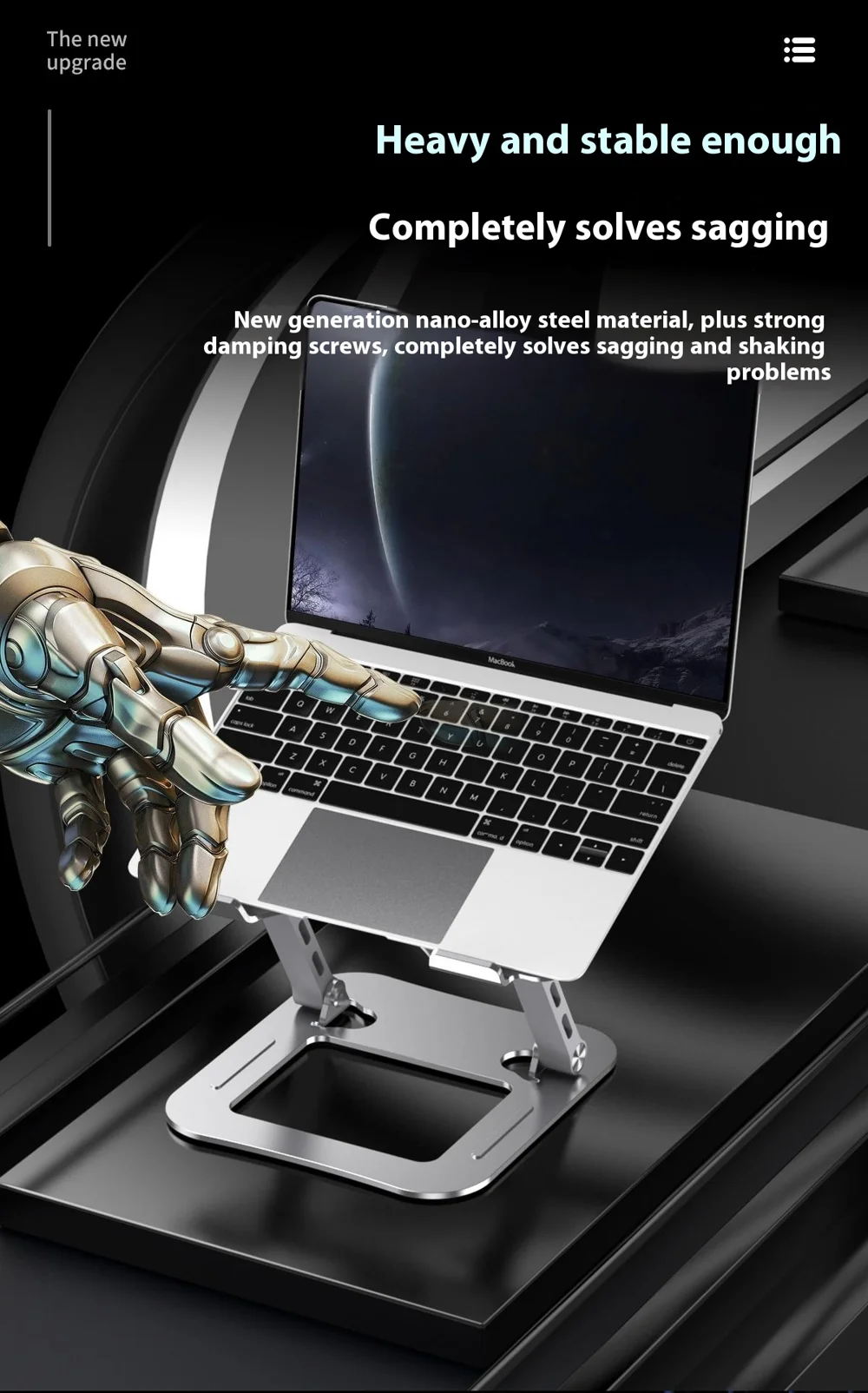 J22 17.3 Inch Laptop Stand Metal Base Heat Dissipation Adjustable Height Nano Steel Notebook Folding Holder Riser - Silver 10