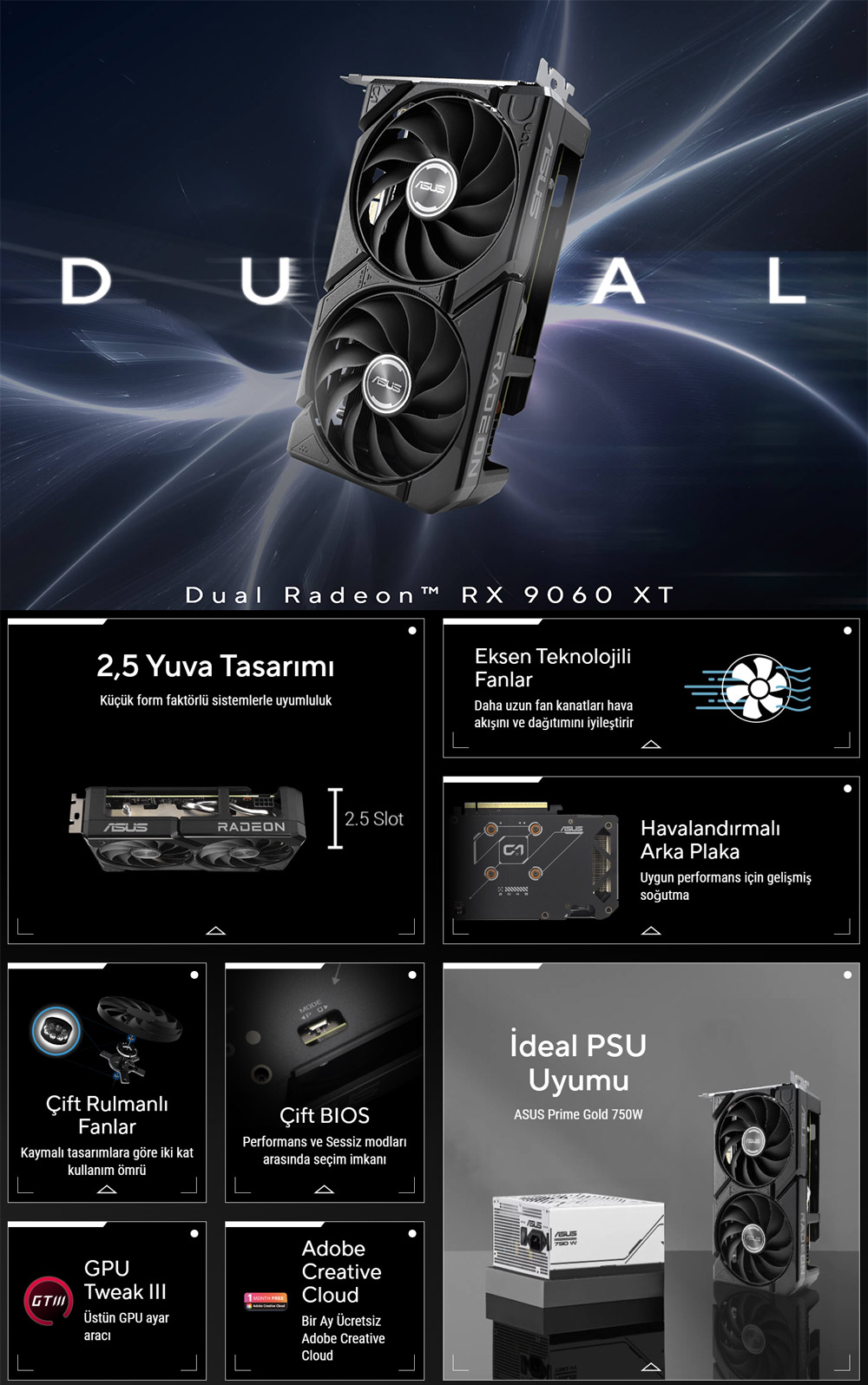 ASUS DUAL-RX9060XT-16G-AMD-RADEON-RX 9060 XT-16G-16GB Fiyatı
