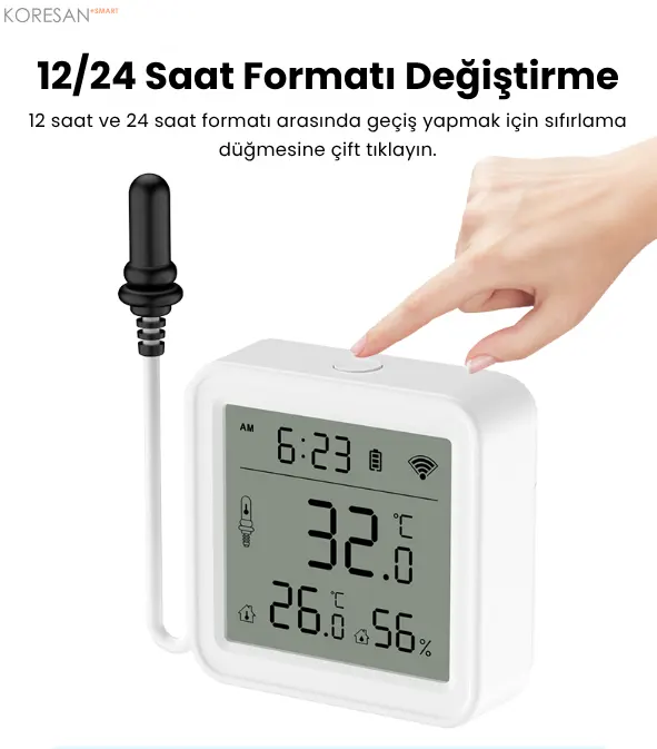 tuya zigbee ıp67 ekranlı ısı nem ölçer – harici prob – tm178 12 ve 24 saat formatı değiştirme