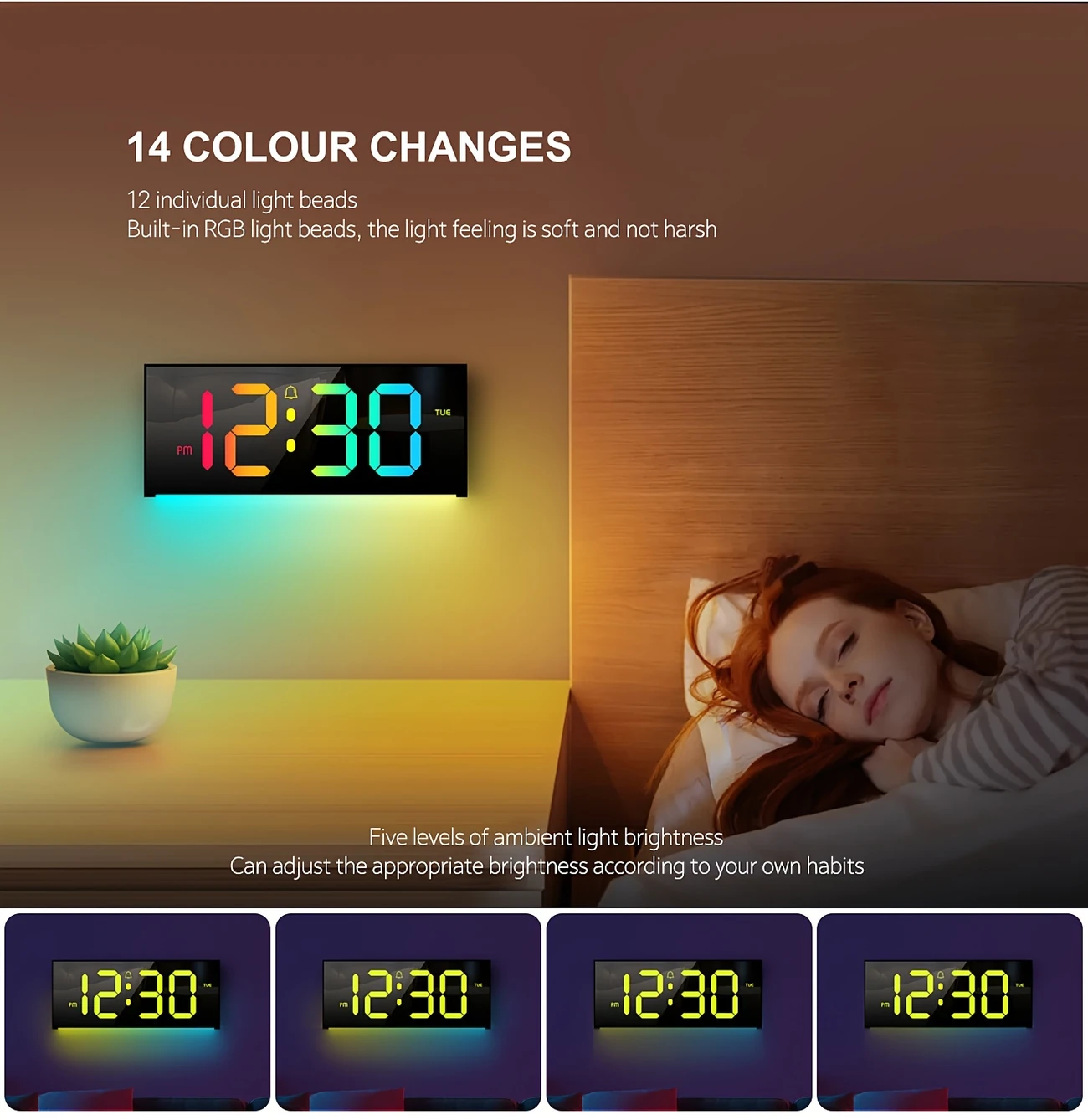 1pc smouing 12 dijital , büyük ile 13 rgb değişimi, led alarm ile uzaktan kumanda, gece lambası, odası odası , - , dikdörtgen, usb güçlü, 36v altı , müzik ses fonksiyonu, ev dekoru ayrıntılar 4