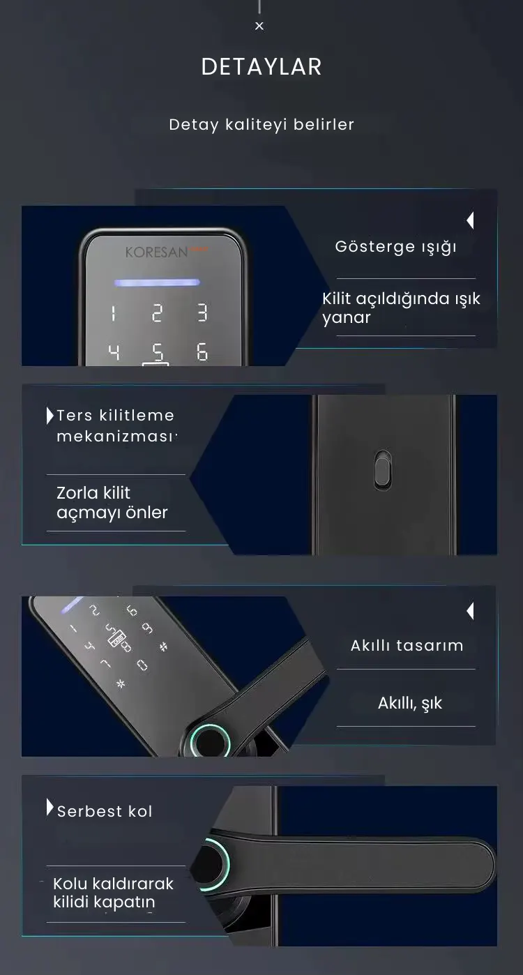 K10N Tuya WiFi Akıllı Kapı Kilidi detay tasarım ve güvenlik özellikleri