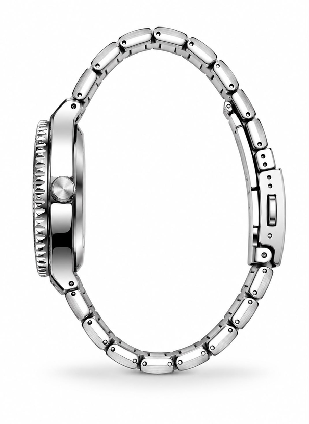 Titan Silver Black saatin yandan kasa ve kordon görünümü