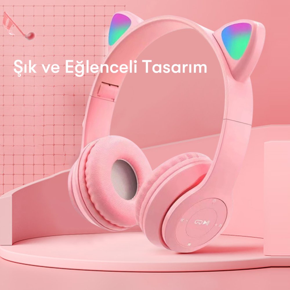 Newface P47M Kablosuz Kedi Kulaklık - Pembe | Azunlar