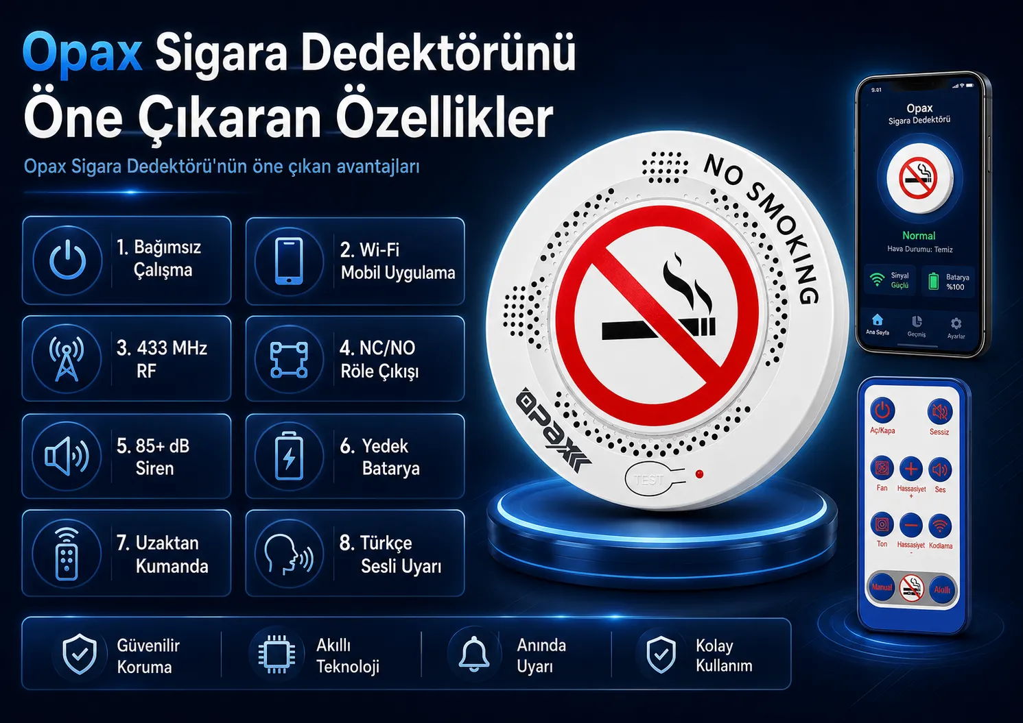 OPAX sigara dedektörü öne çıkan özellikler