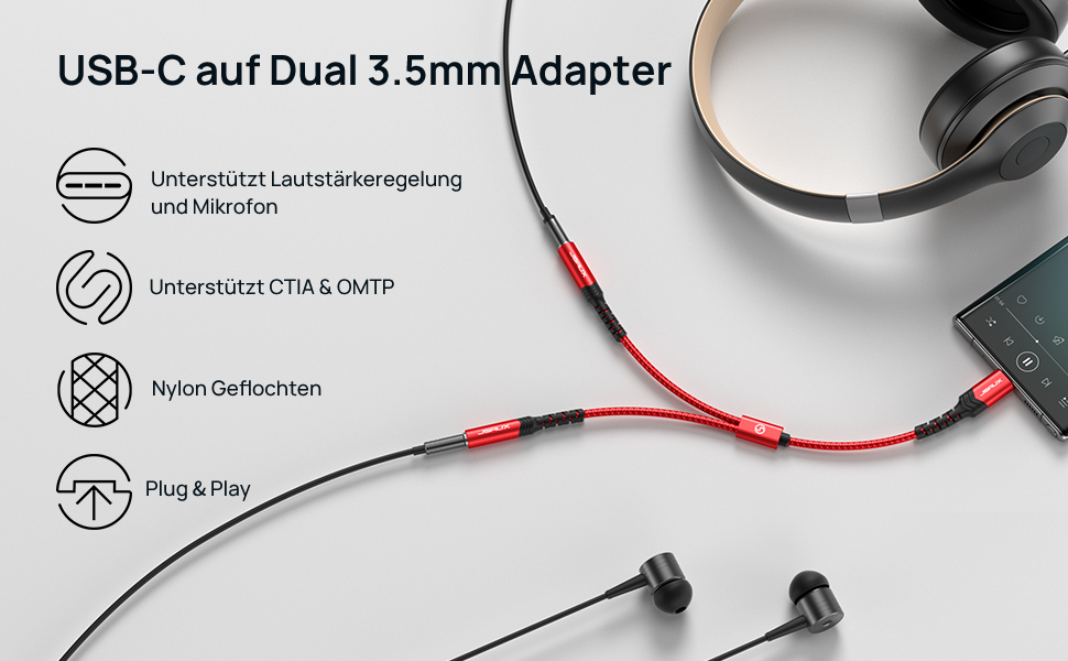 usb c - 3,5 mm jak ayırıcı aux kulaklık adaptörü