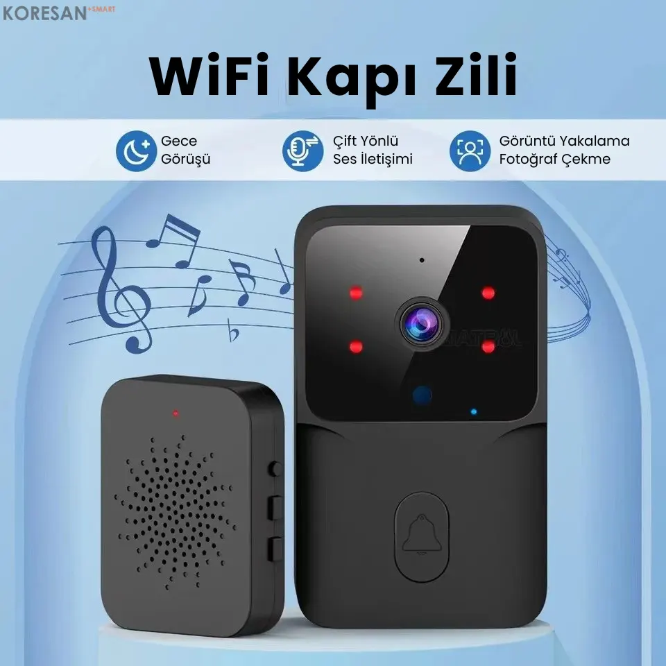 WiFi Akıllı Görüntülü Kapı Zili – Gece Görüşlü, Kablosuz