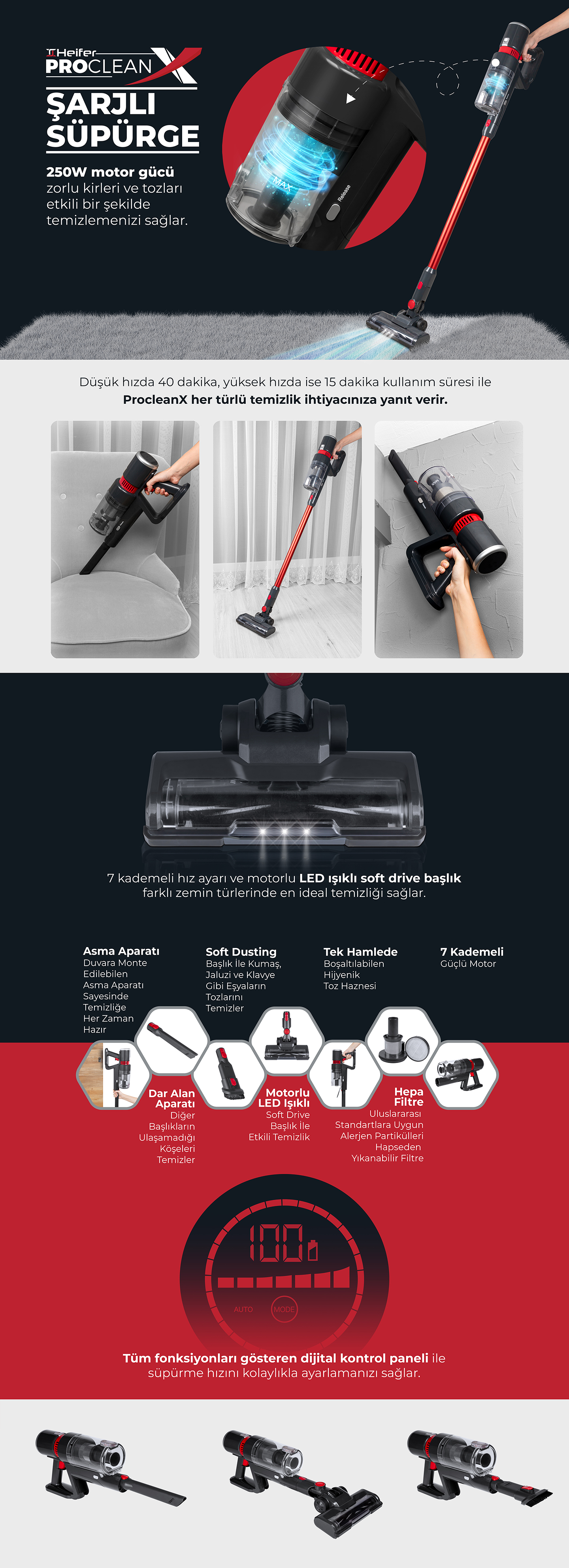 ProcleanX Şarjlı Kablosuz Dikey Süpürge