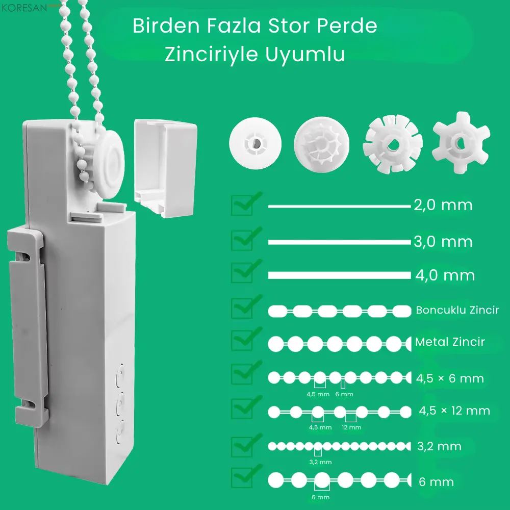 KZP10 Tuya Zigbee Akıllı Store Perde Motoru zincir uyumluluğu ve aparat seçenekleri