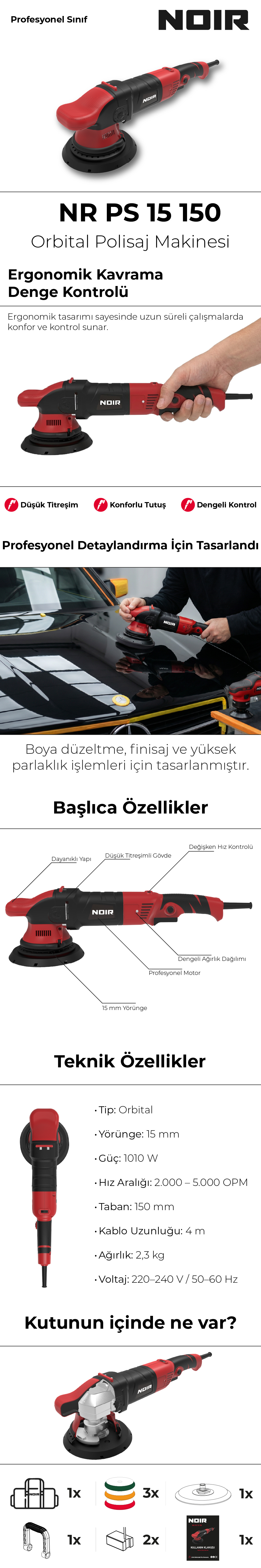 Noir Nr Ps 15 150 1010W/150MM Yüksek Torklu Orbital Polisaj Fiyatı