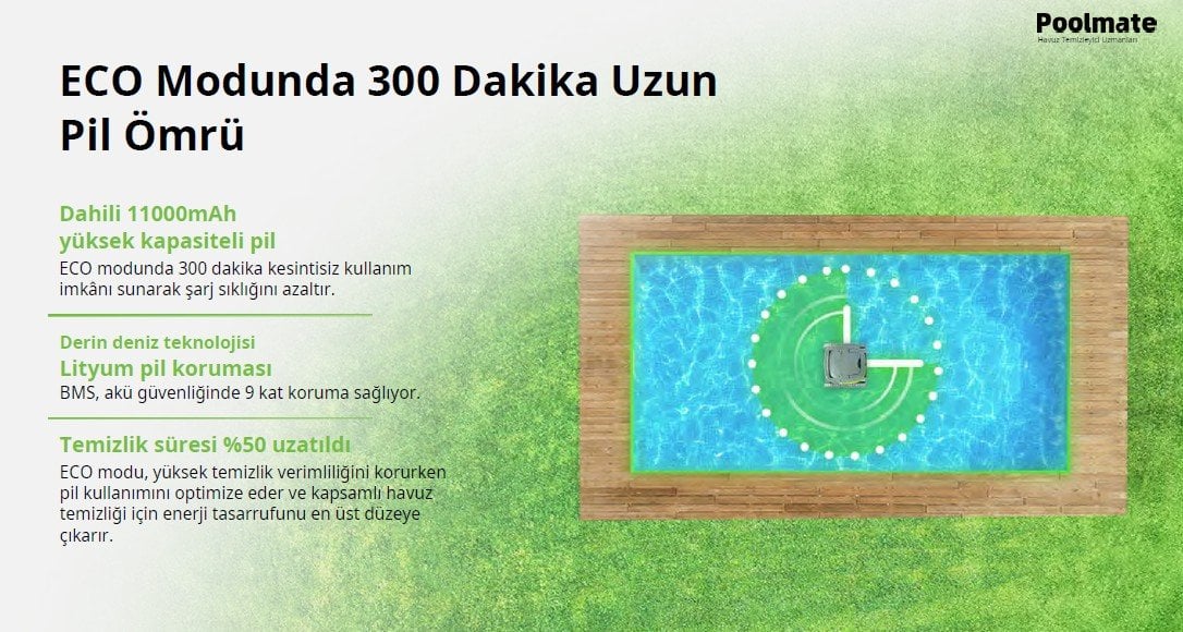 poolmate_DTB_havuz_robotu_eco_mod_ile_300_dk_çalışma_süresi