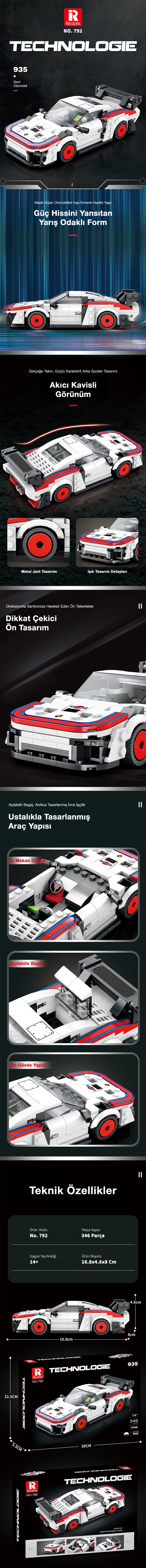Reobrix Race Car Porsche 935 792 Brick Yapım Seti