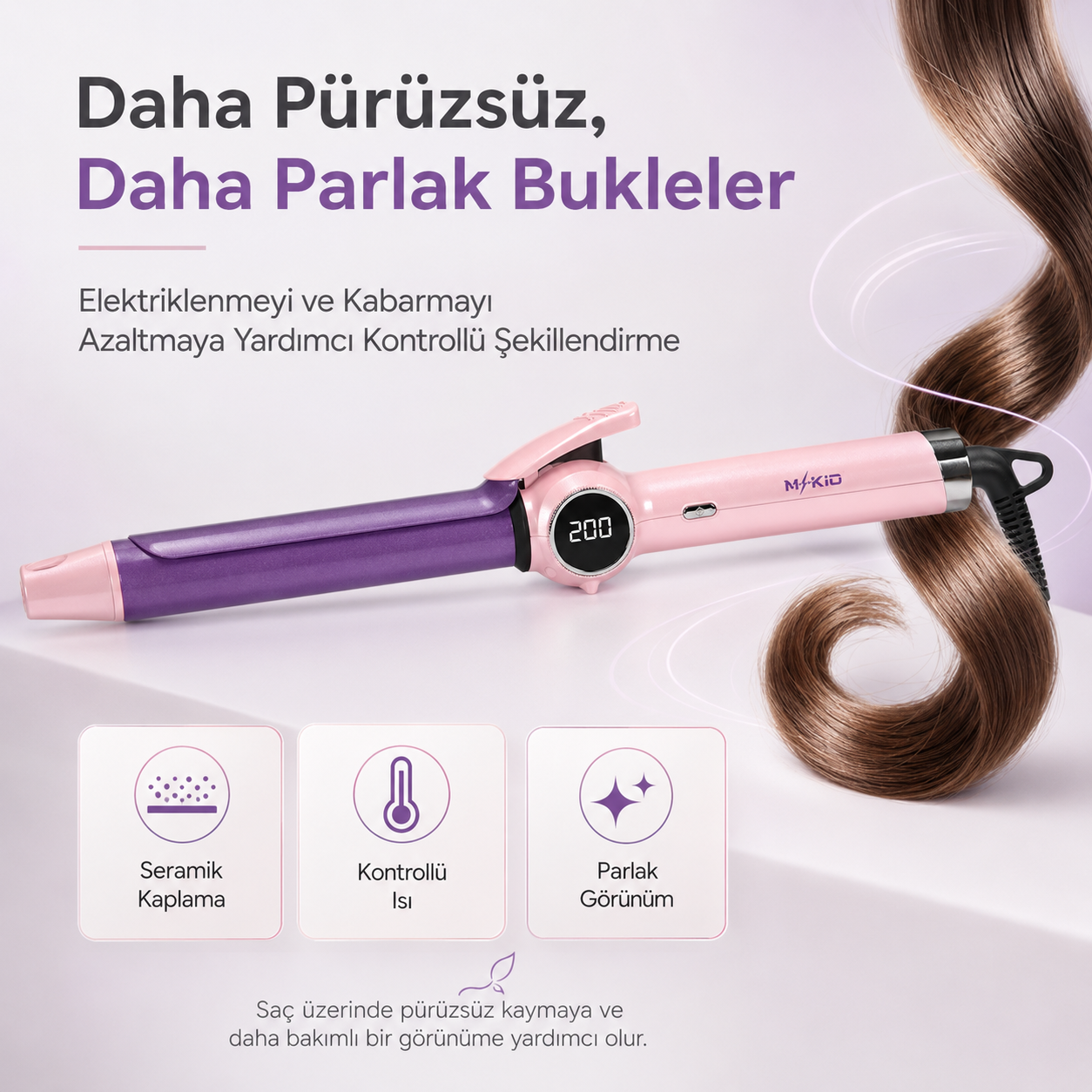 MKİO saç maşası pürüzsüz ve parlak bukleler