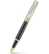 Beyaz bir arka plan üzerinde farklı açılardan siyah ve altın dolma kalem gösteren resim serisi.