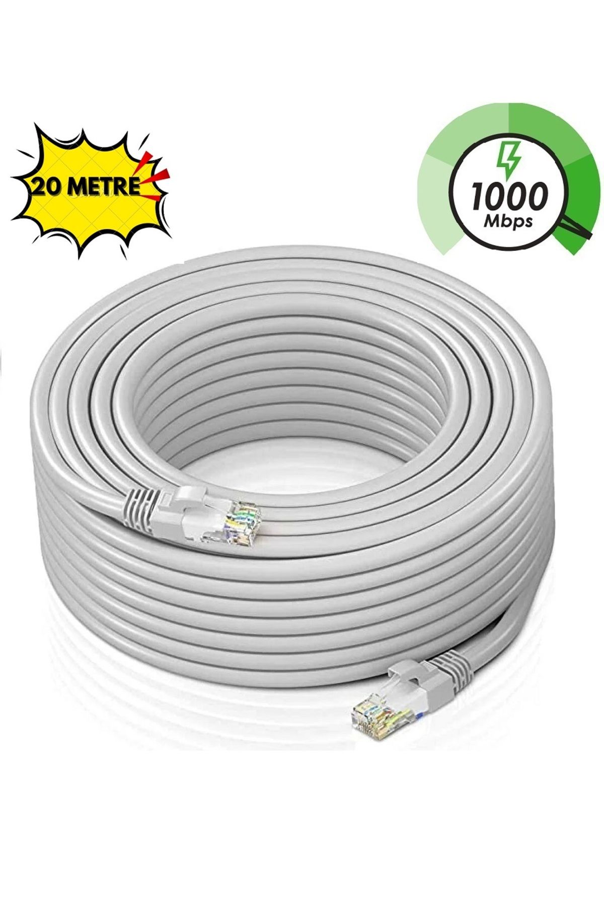 Derwell Cat6 Patch Kablo Fabrikasyon Internet Ethernet Modem Kablosu Rj45 Uçlu Jacklı Network Adsl 20 Metre