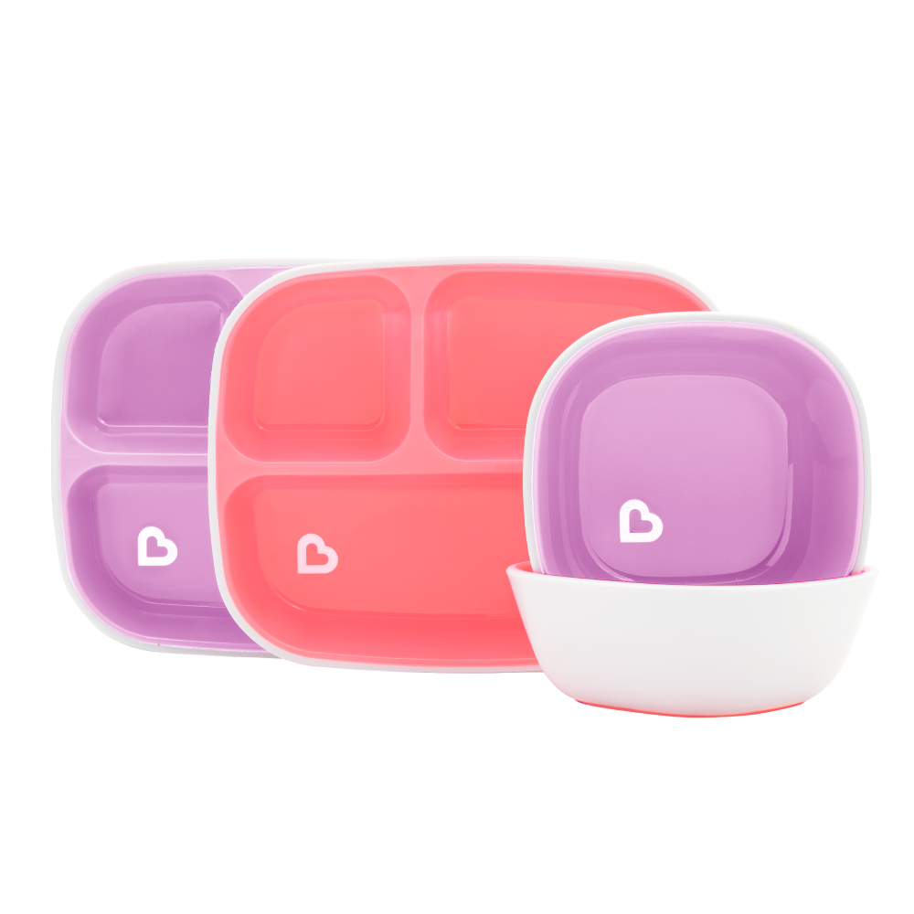 Munchkin® Splash™ 4'lü Bölmeli Tabak ve 2li Kase Seti 6AY+ Pembe/mor