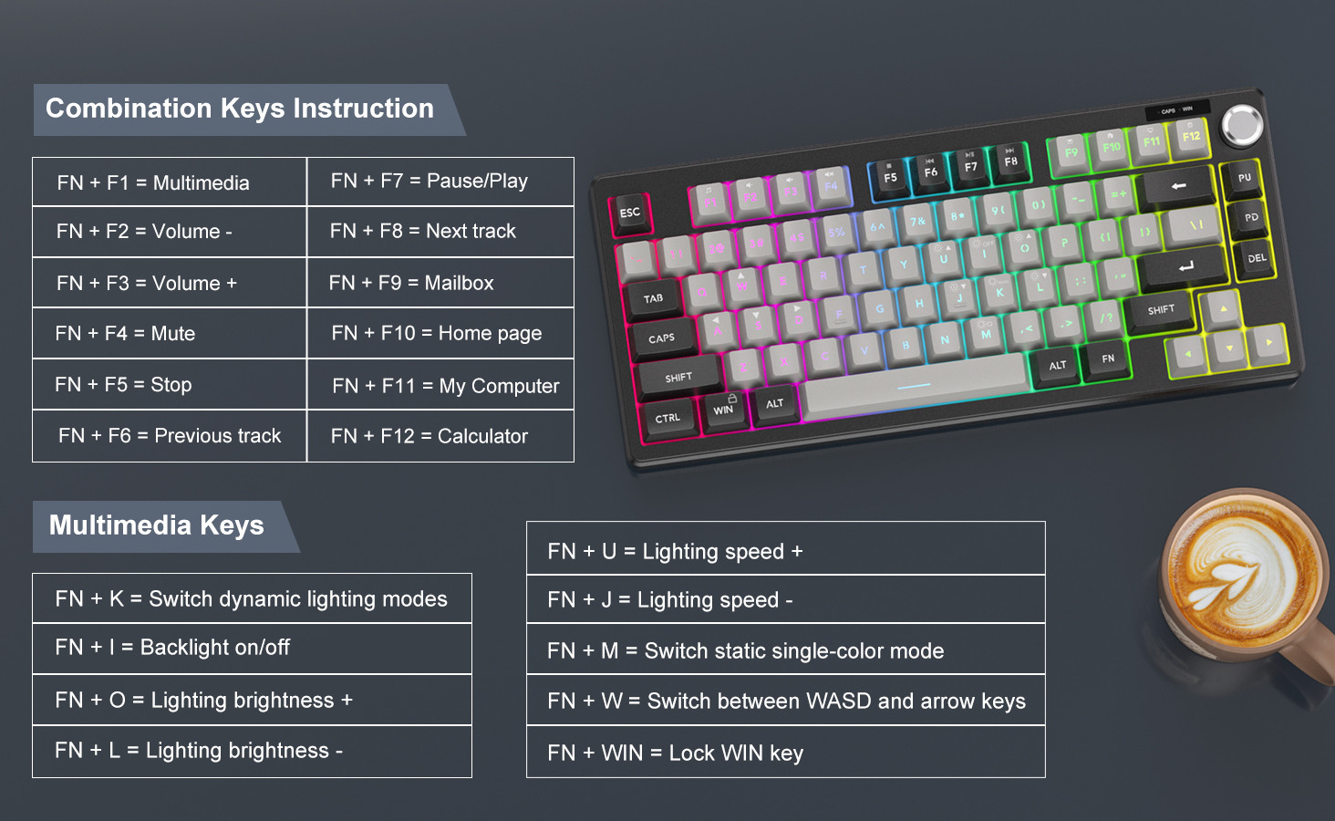 MageGee TS75 %75 Siyah 79 Tuş RGB Kablolu Membran Gaming Klavye