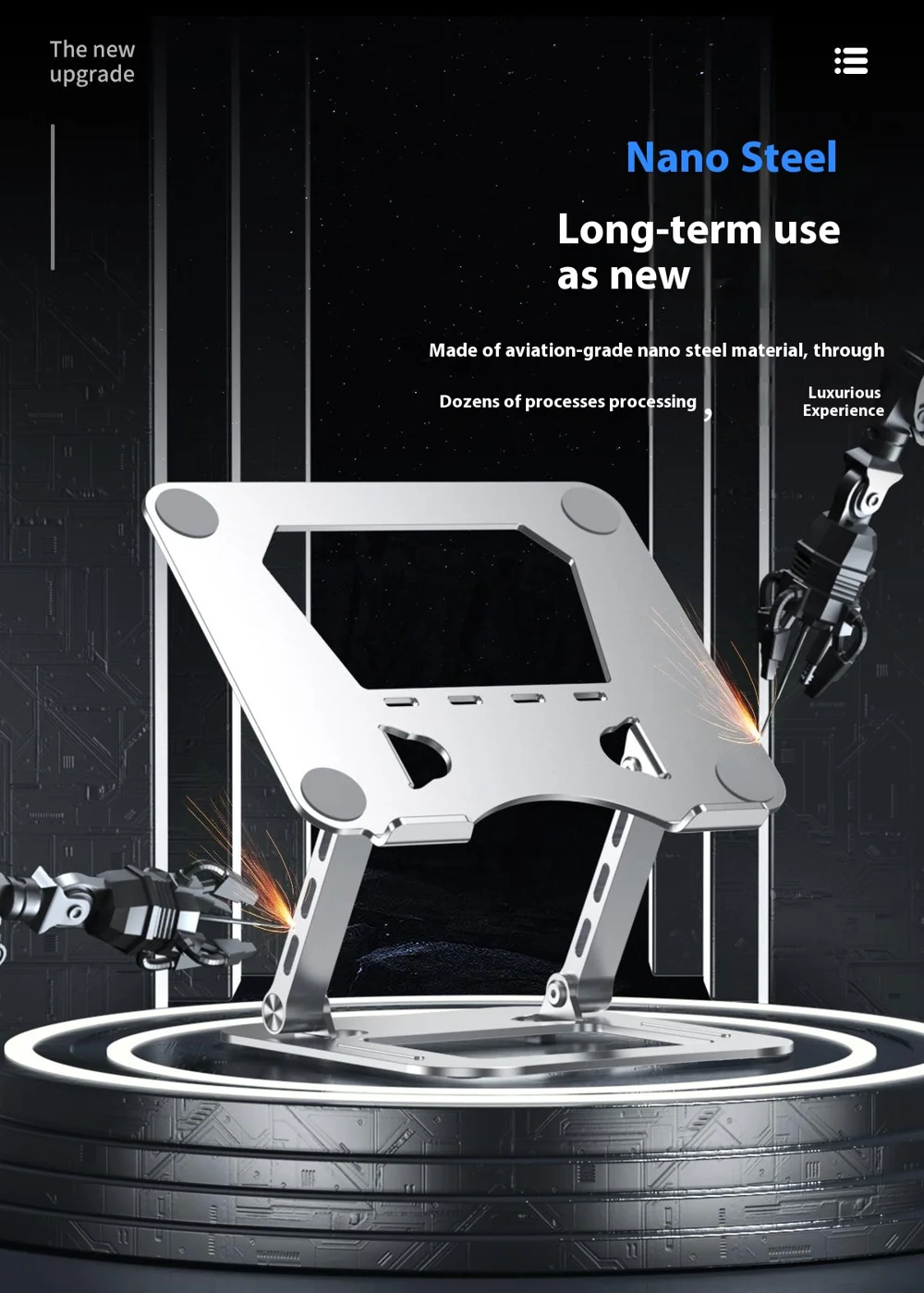 J22 17.3 Inch Laptop Stand Metal Base Heat Dissipation Adjustable Height Nano Steel Notebook Folding Holder Riser - Silver 8