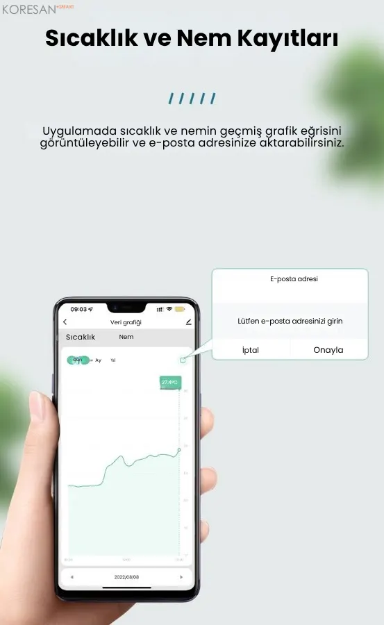 SN-100 Zigbee Mini Ekranlı Akıllı Sıcaklık ve Nem Ölçer sıcaklık ve nem kayıtları uygulama ekranı