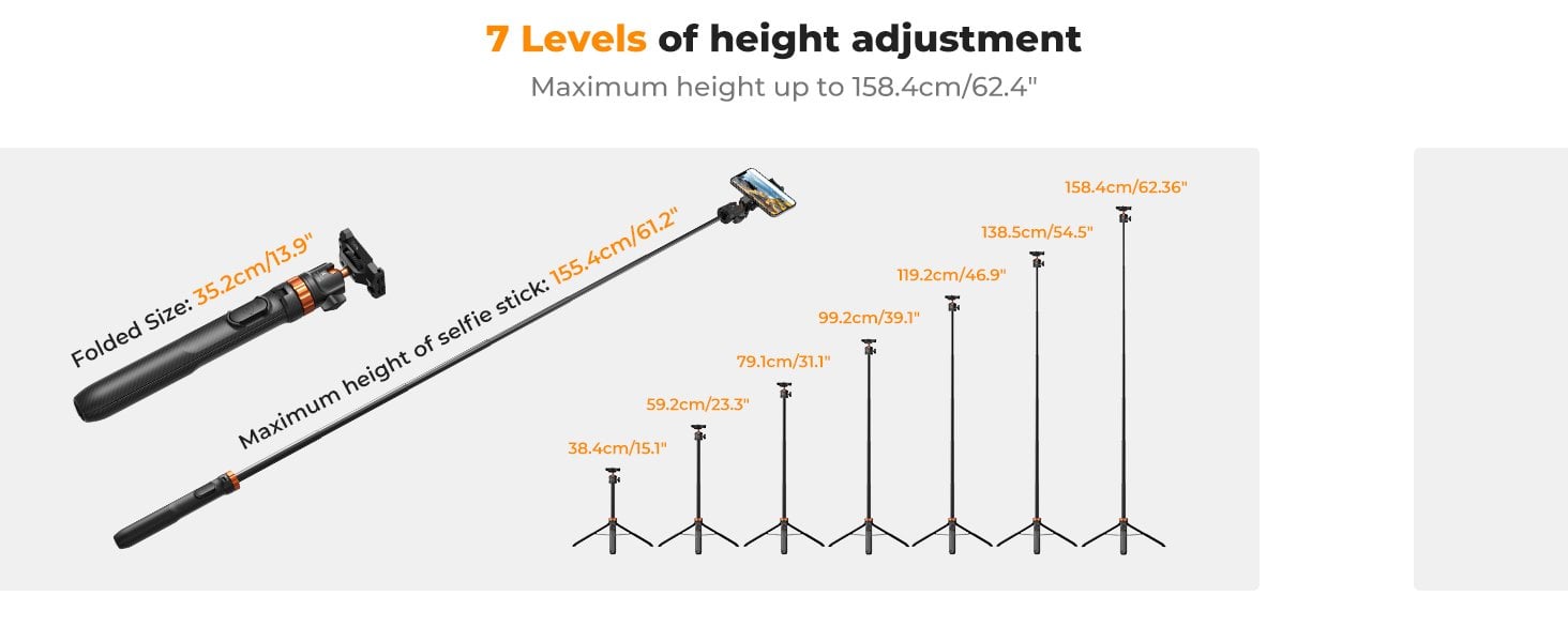 K&F Concept Bluetooth Selfie Çubuğu & Tripod (158cm)