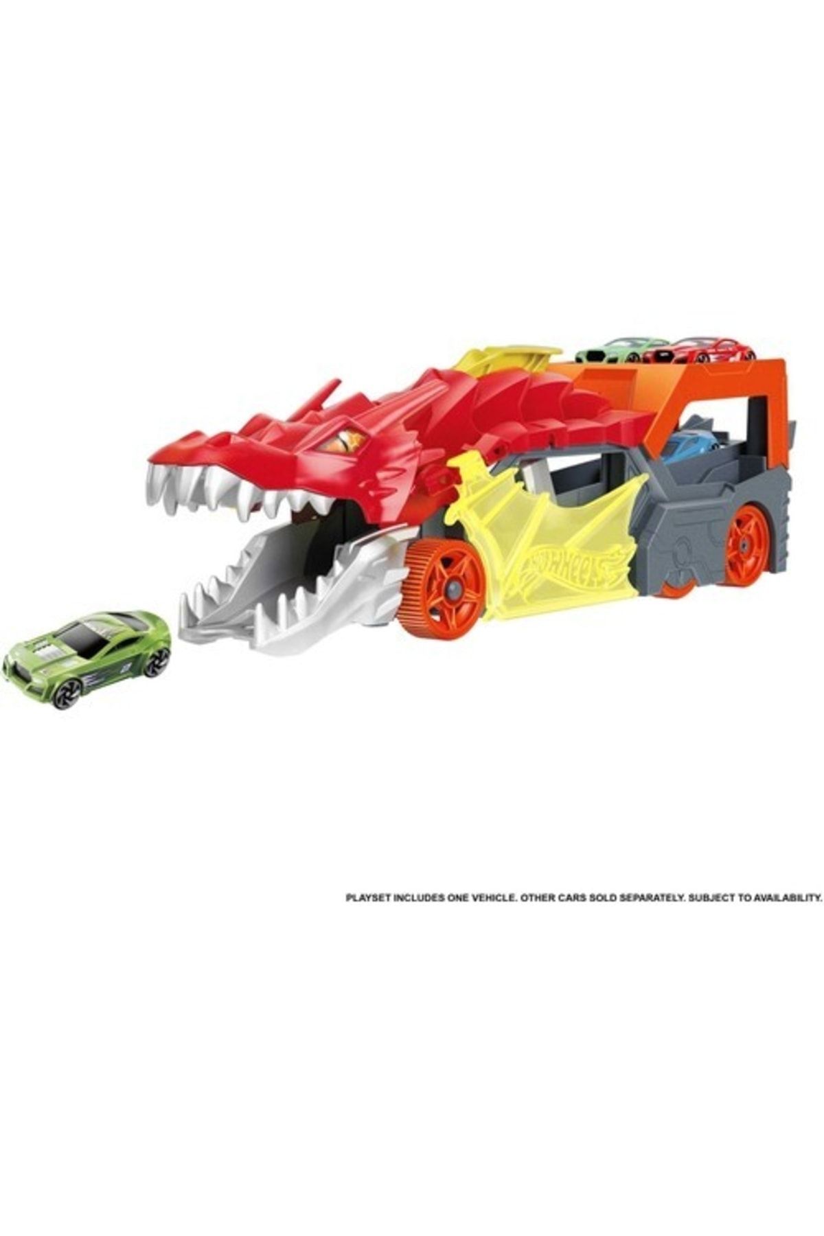HOT WHEELS Şehri Fırlatıcı Ve Taşıyıcı Ejderha, Ağzından Oyuncak Arabaları Püskürtür, Diğer Setlere