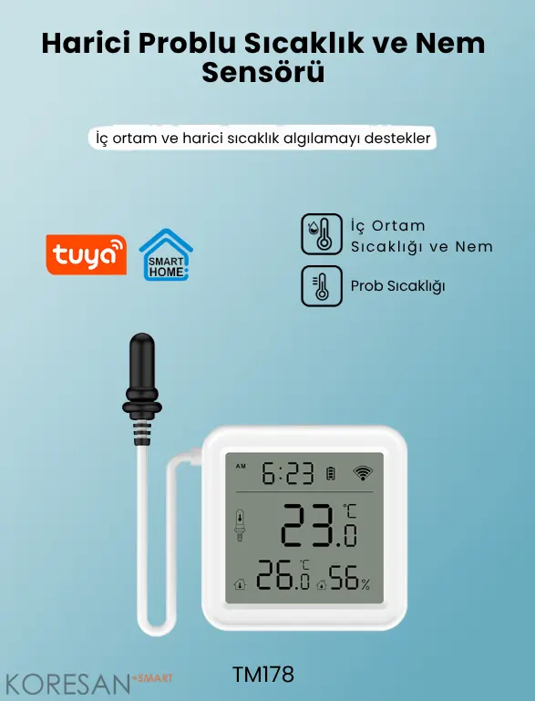 tuya zigbee ıp67 ekranlı ısı nem ölçer – harici prob – tm178 ürün tanıtımı ve ekranlı harici prob kullanımı