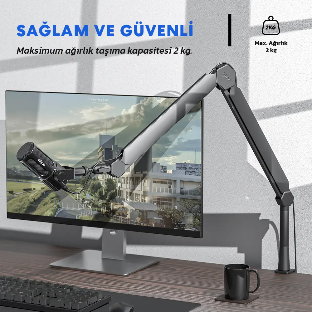 Fifine BM66 boom arm'ın 360 derece dönebilen esnek yapısı