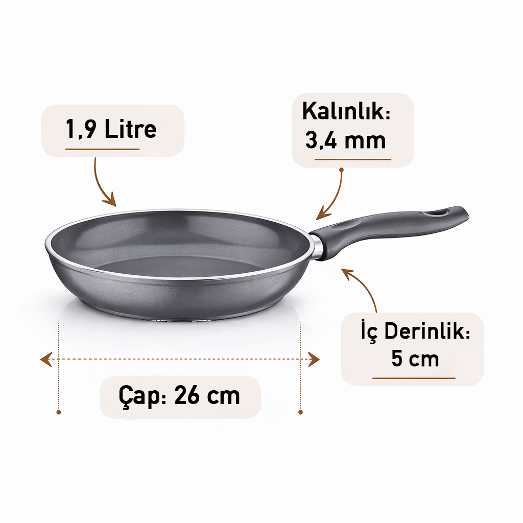 Serafit Granit Seramik Kaplama Tava 26 cm ölçü görseli