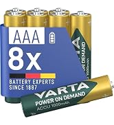 Varta AAA piller, şarj edilebilir, 8 adet, pil, isteğe bağlı güç, 1000 mAh Ni-Mh, önceden şarj edilmiş,...