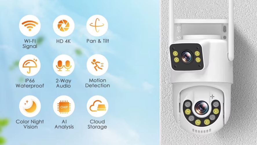 Besta Dış Mekan Çift Kameralı Gece Görüşlü Full Hd Ip Akıllı Güvenlik Kamerası PTZ GÜVENLİK KAMERASI BB-1723