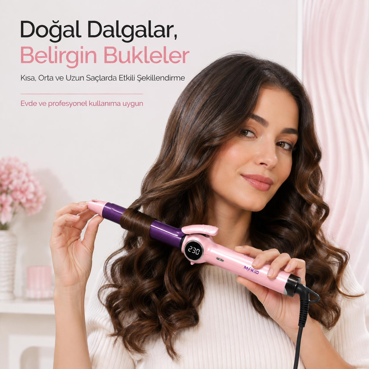 MKİO saç maşası ile doğal dalgalar ve belirgin bukleler