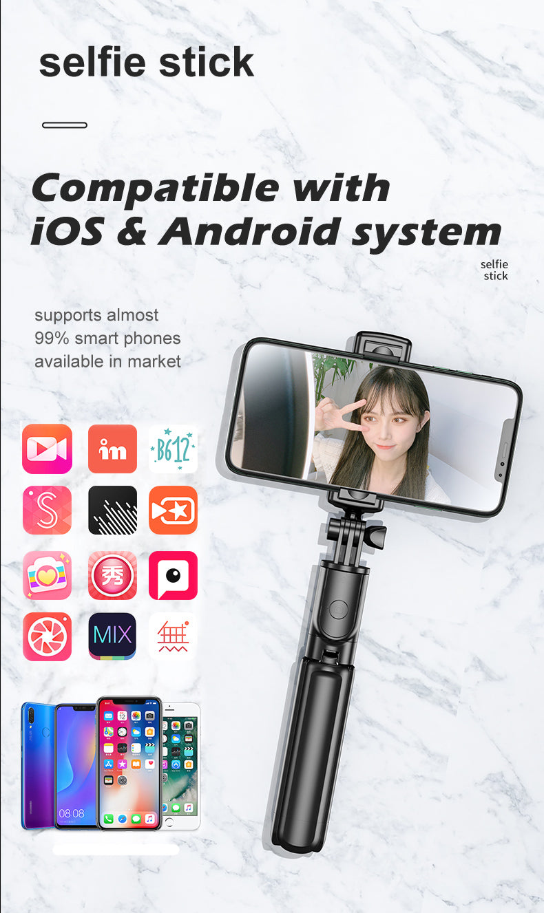 S03 Sökülebilir klips 360 Derece Dönen Kablosuz Taşınabilir Cep Telefonu İçin Selfie Çubuğu Tripod