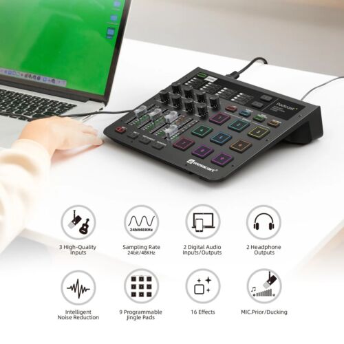 Relacart Podcast+ Audio Mixer Microphone Interface Mixer Podcasting Live Stream - Picture 3 of 7