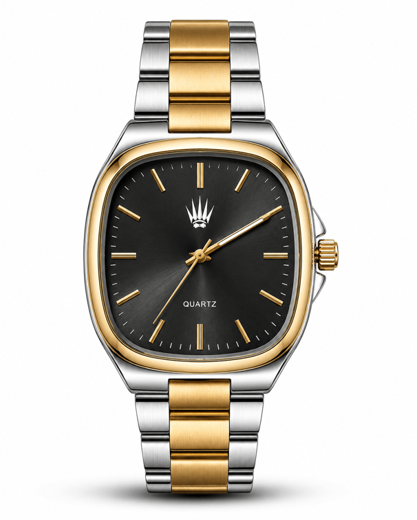 Majestic Silver Gold Black saatin siyah kadranı ve silver ve gold tonlu çelik kordonu